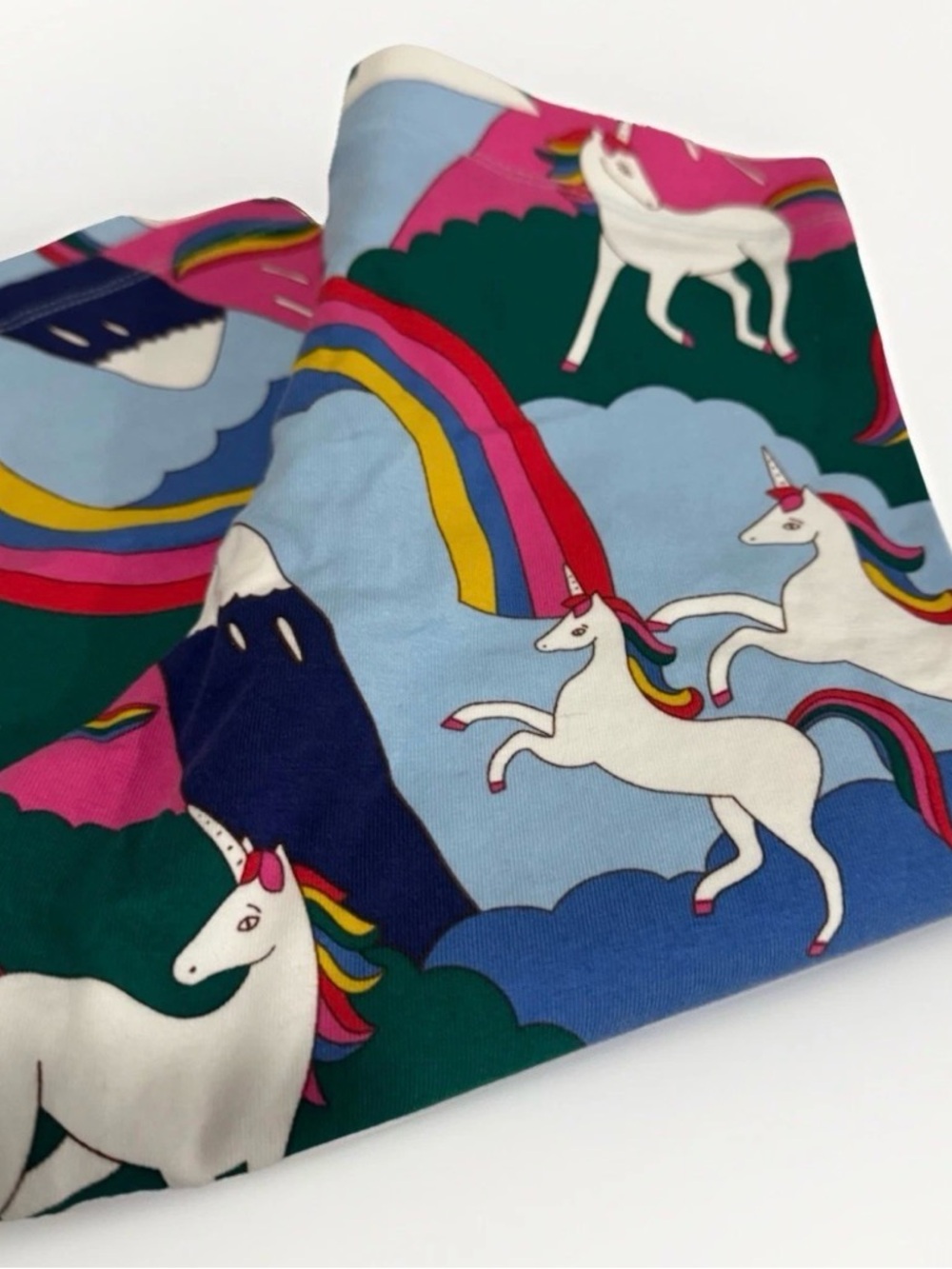 Mini Boden Unicorn Rainbow Leggings Girls 8-9Y Blue Fun Print Stretch Pants - Picture 2 of 3